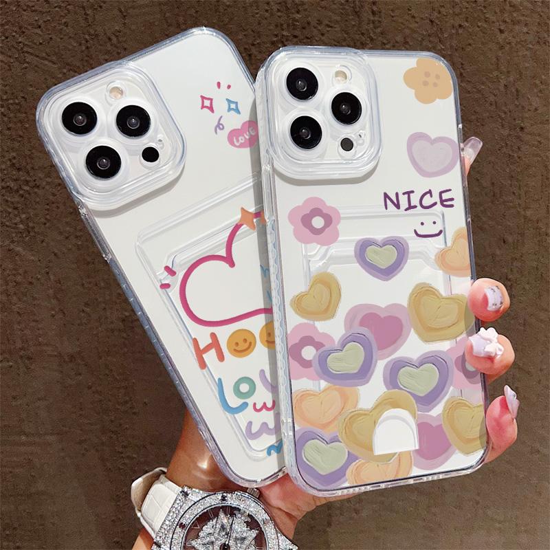 Card Slot Holder Silicone Wallet Pocket Case For Xiaomi Redmi 15 12 13 11 10 14 F Oppo A78 A58 A38 A18 Samsung A16 A26 A36 Cover Clear Phone Bumper