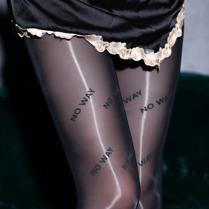 Women's Horse-Oil Sheer Tights, Letter Print Shiny Smooth Plus-Size with Butterfly, HH000344