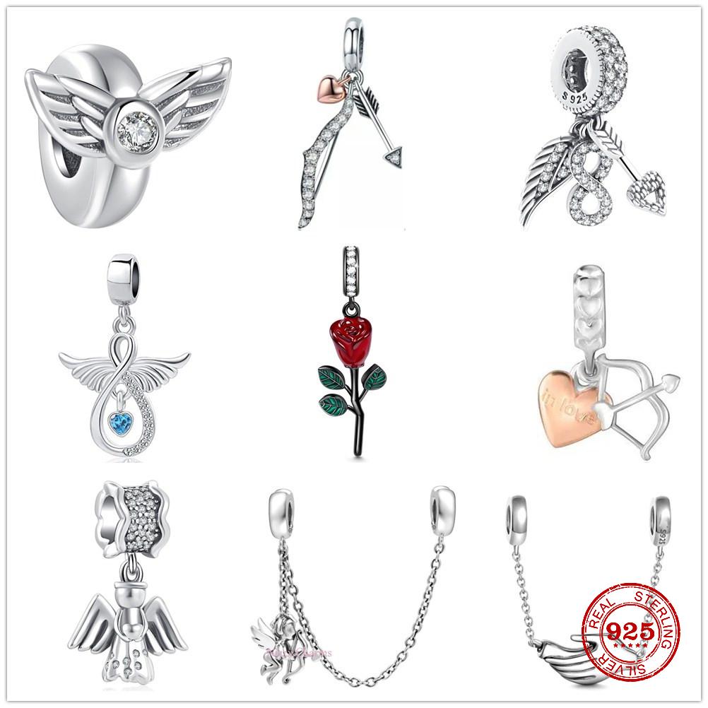 2023 New Rose Angel Bow And Arrow Bead Fit Original Pandoras Charms Silver 925 Bracelet Necklace