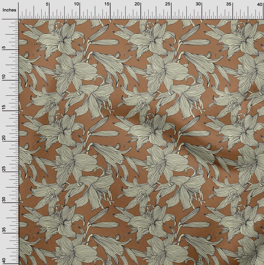 oneOone Tkanina bawełniana Flex Brown Florals Quilting Supplies Print Sewing Fabric By The Yard 40 Cal