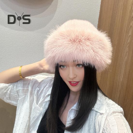 Women Winter Hat Thick Plush Faux Fur Heat Retention Windproof Mongolia Style Bucket Hat Solid Color Outdoor Cycling Skiing Panama Cap