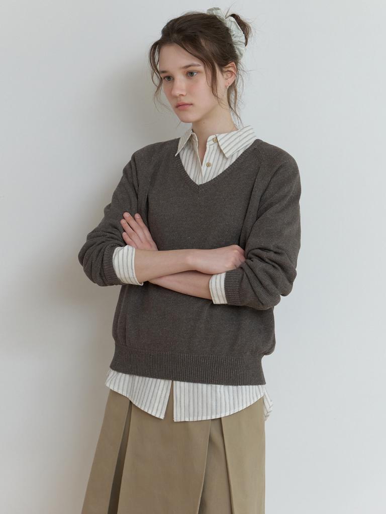 Deomiteun Farina Linen V Knit (Deep Taupe)