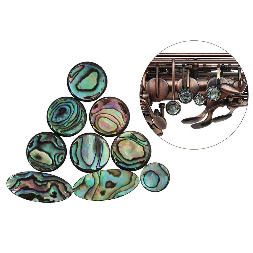 Vroomoto 9 White Mother-of-Pearl Shell Key Button Inlays for Tenor, Alto, and Soprano Saxophone (Green)