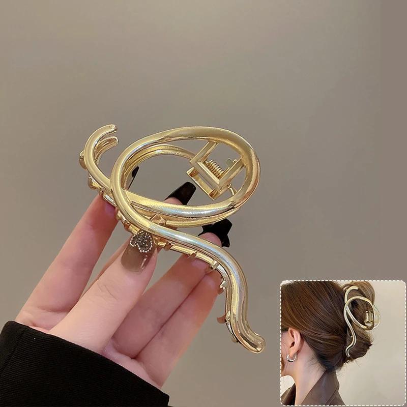 Large Bowknot Womens Hair Claw Clip for Thick Thin Hair Accessories Trendy Elegant Gold Silver Metal Streamer Crab Clamp Jewelry