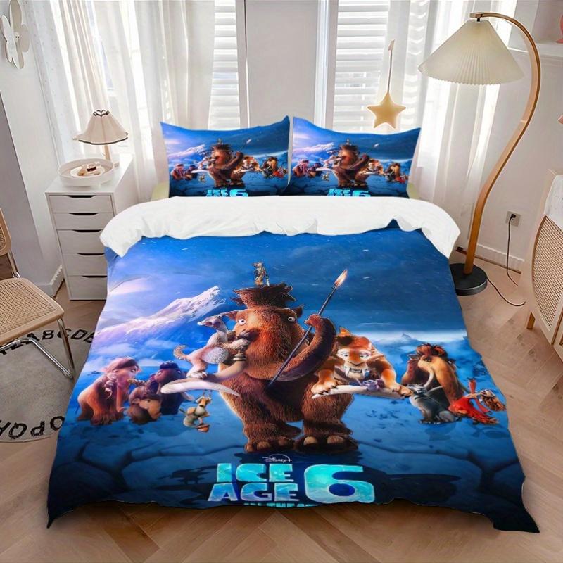 3pcs Ice Age Printed Quilt Set, Includes 1 Quilt Cover and 2 Pillowcases, Machine Washable, Suitable for All Seasons.Q057