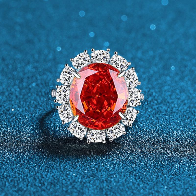S925 Sterling Silver Open Ring: Luxurious Gold, Yellow, Padparadscha, Red & Pink Ice Flower Cut Diamond for Women. Adjustable Open