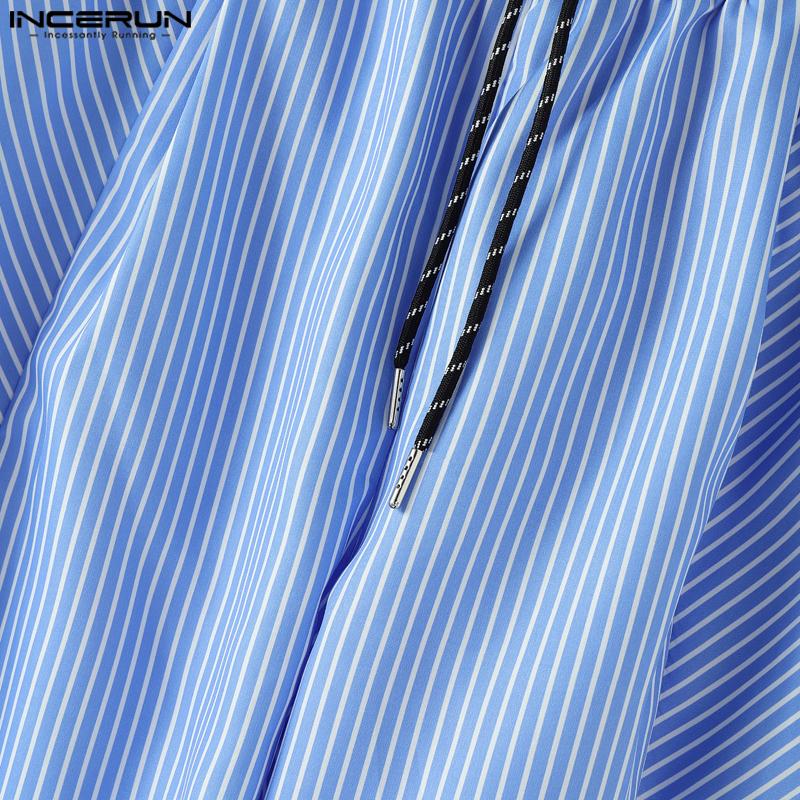 INCERUN Herren Kordelzug Elastischer Bund Gestreift Bedruckt Lässig Baggy Drop-Crotch Hose
