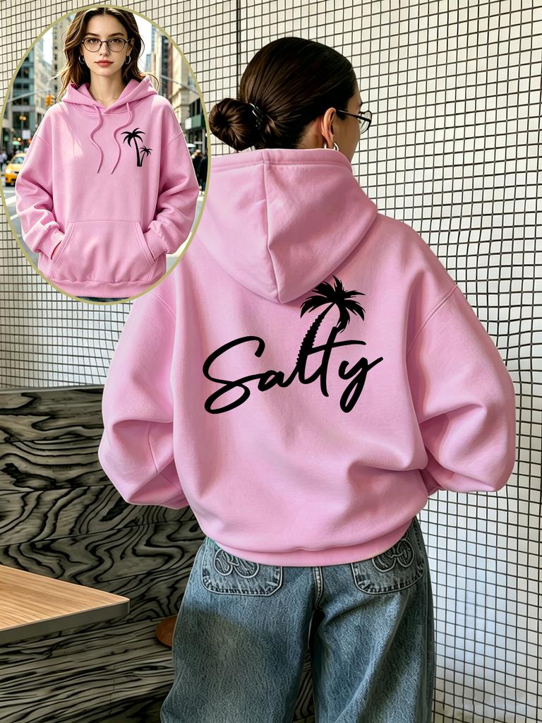 Women’s Hooded Sweatshirt with Fun Coconut Tree Print – Autumn Fleece-Lined Hoodie, Stylish Loose-Fit Casual Sportswear