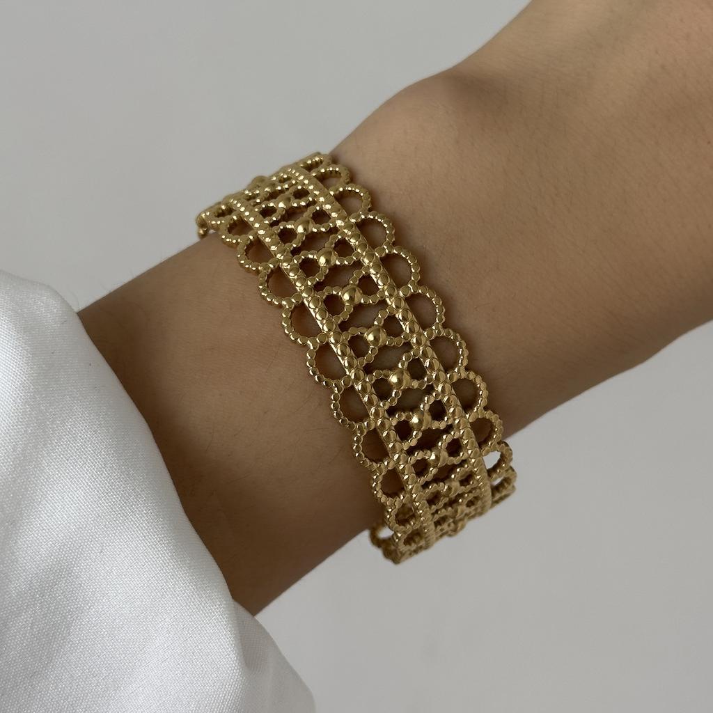 Stainless Steel Versatile Gold Irregular Hollow Wide Version Jewelry Women