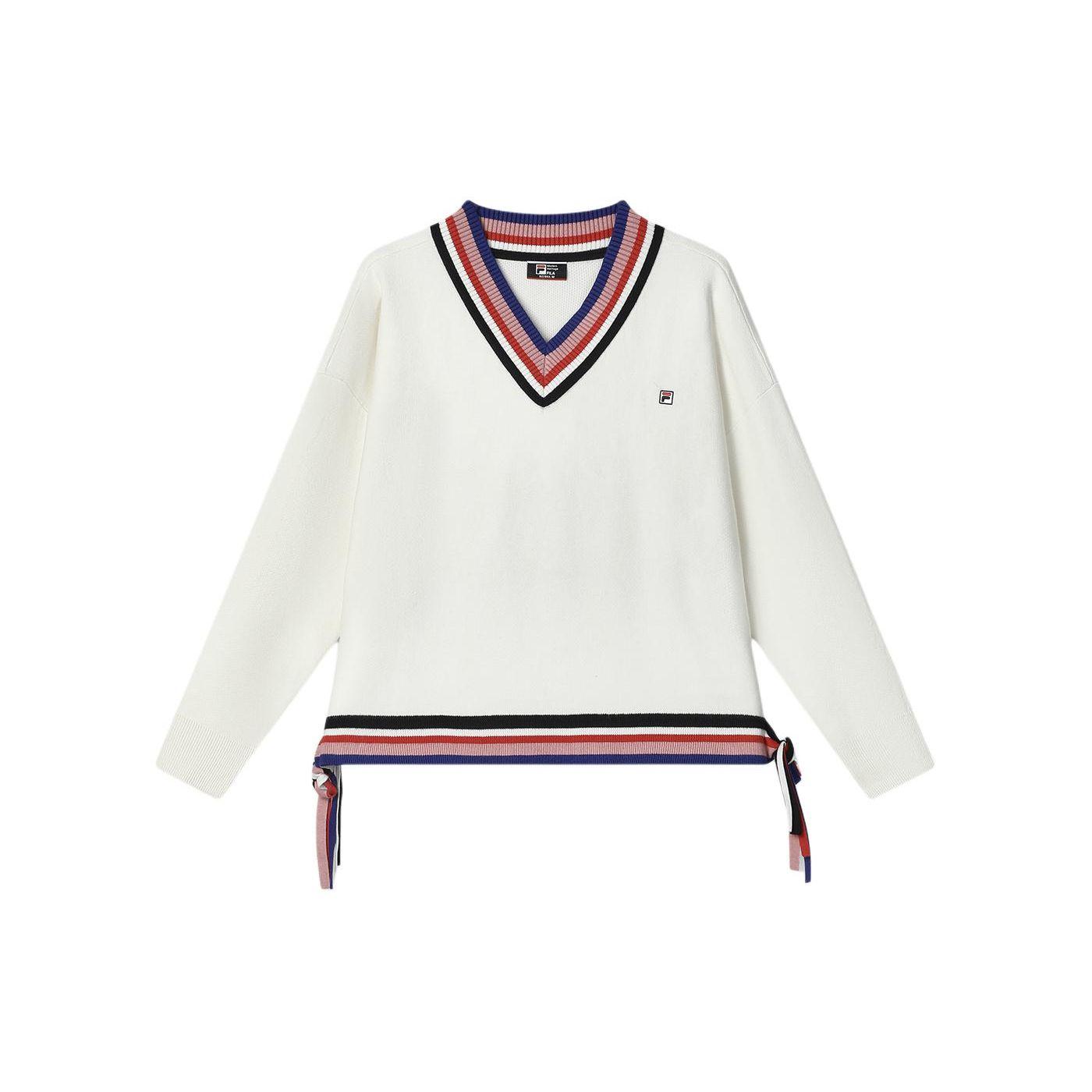 

FILA Striped V-Neck Pullover Knit Sweater Women sweater Steam-White F11W411403F-IV