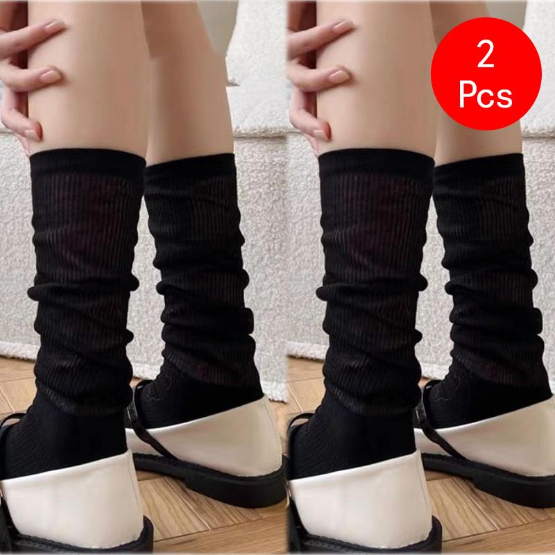 2 Pcs Women Lolita Socks Y2K Solid Long Loose Knee-socks Female Spring Breathable Lace Casual Sweet Soft Korean Middle Stockings