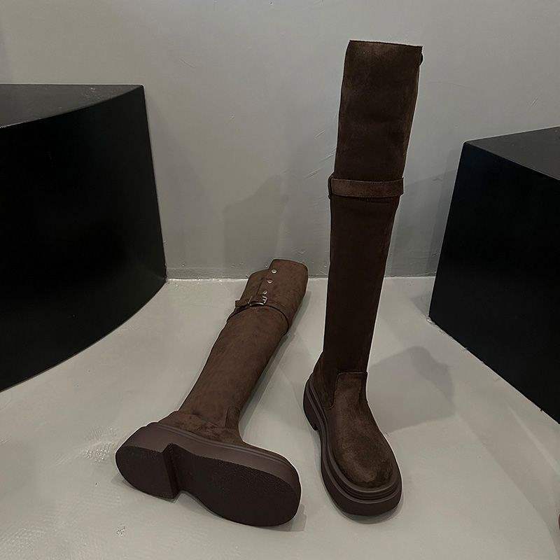 Knee boots Children's boots 2025 new autumn and winter two wear folded small thick-soled elastic high knight boots