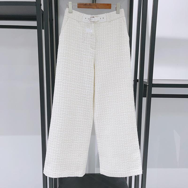 French-Style Early Spring Pearl Tweed Suit: Round Neck Jacket & Wide-Leg Pants (2026 Collection) Small