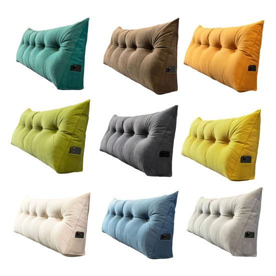 Headboard Triangular Pillow Headboard Wedge Cushion with Removable Cover Daybed Bolster Pillow with Side Pocket for Bed Reading Working