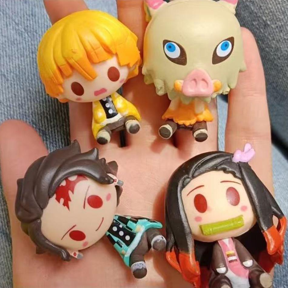 4pcs/set Demon Slayer Kimetsu No Yaiba Kamado Tanjirou Nezuko Agatsuma Zenitsu Action Figure Anime Model Statue Toys Gifts