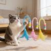 Cat Wand Toy Replacement Cute Caterpillar with Colorful Plush Balls And Feathers Elastic Net Tube Cat Toy Accessory for Kittens Interactive Wand Toy