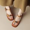 Fashion 2025 NEW Summer Women Sandals Genuine Leather Chunky Heel Shoes Square Toe Low Heel Shoes for Women Cow Leather Shoes Handmade