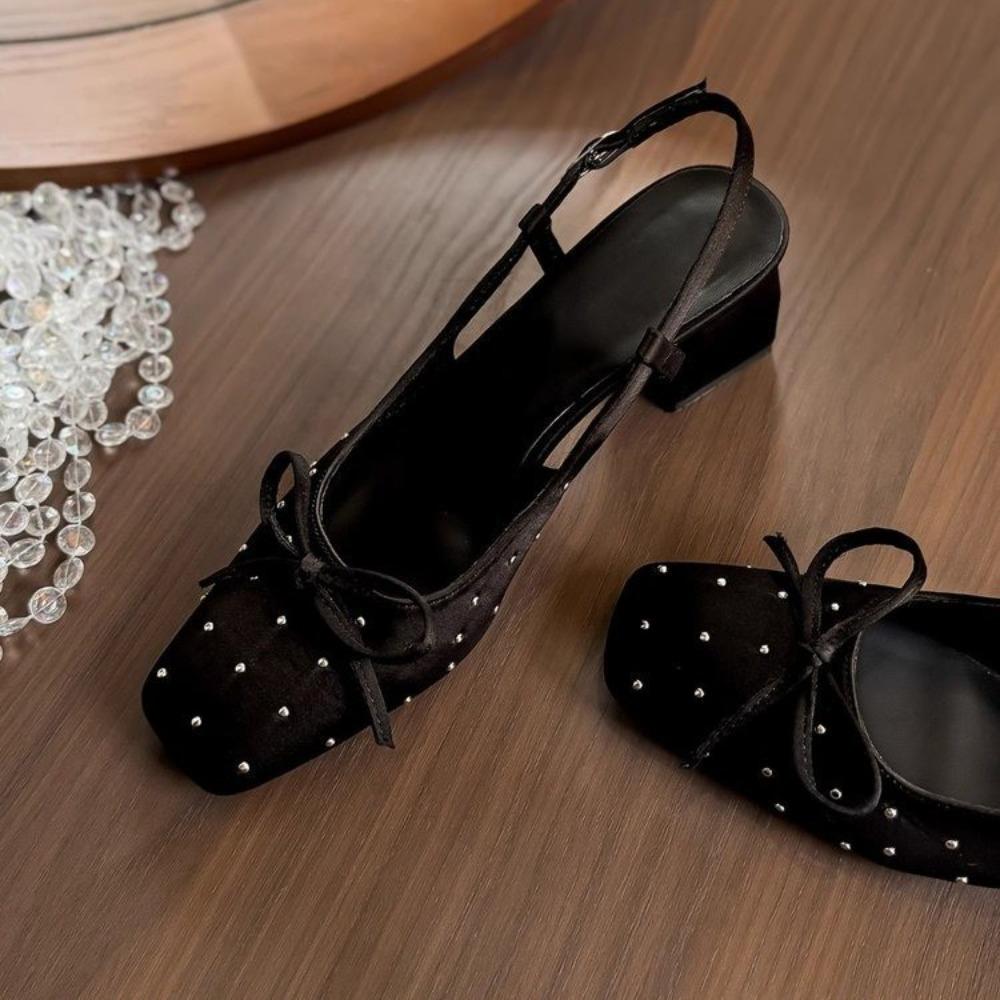 Women's Shoes 2026 High Quality Summer New Baotou Women's Sandals Fashion Square Heel Butterfly-knot Square Toe Dress Sandals
