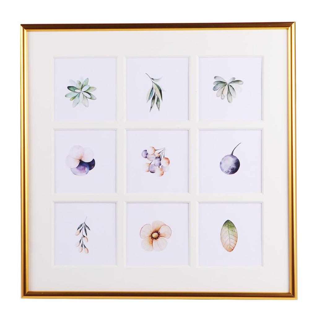 NUOLUX Wall-Mounted Photo Frame, Multi-Faced, Holds 9 Photos, Square, for Interior Decor, Office, Wall-Mounted, or Tabletop Use, Gold