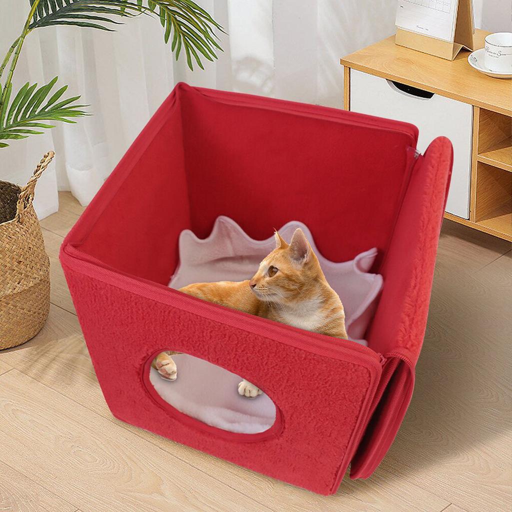 Christmas Cat Cave Christmas Cat Houses For Indoor Cats Kitten Cat House Christmas Gift Box Shape Square Pet Nest