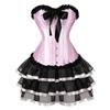 Women Palace Shapewear Two Piece Set Ruffle Trim Shaping Corset Top Short Skirt