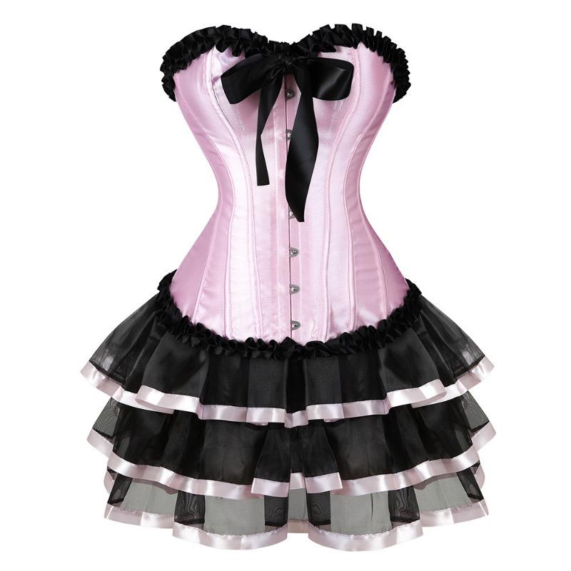 Set Due Pezzi Shapewear Donna Forma Palazzo Top Corsetto Modellante con Bordi Arricciati Gonna Corta