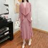 Plus Size Women's High-Quality Textured Two-Piece Look Loose Slimming Solid Color Miyake Long Sleeve Dress