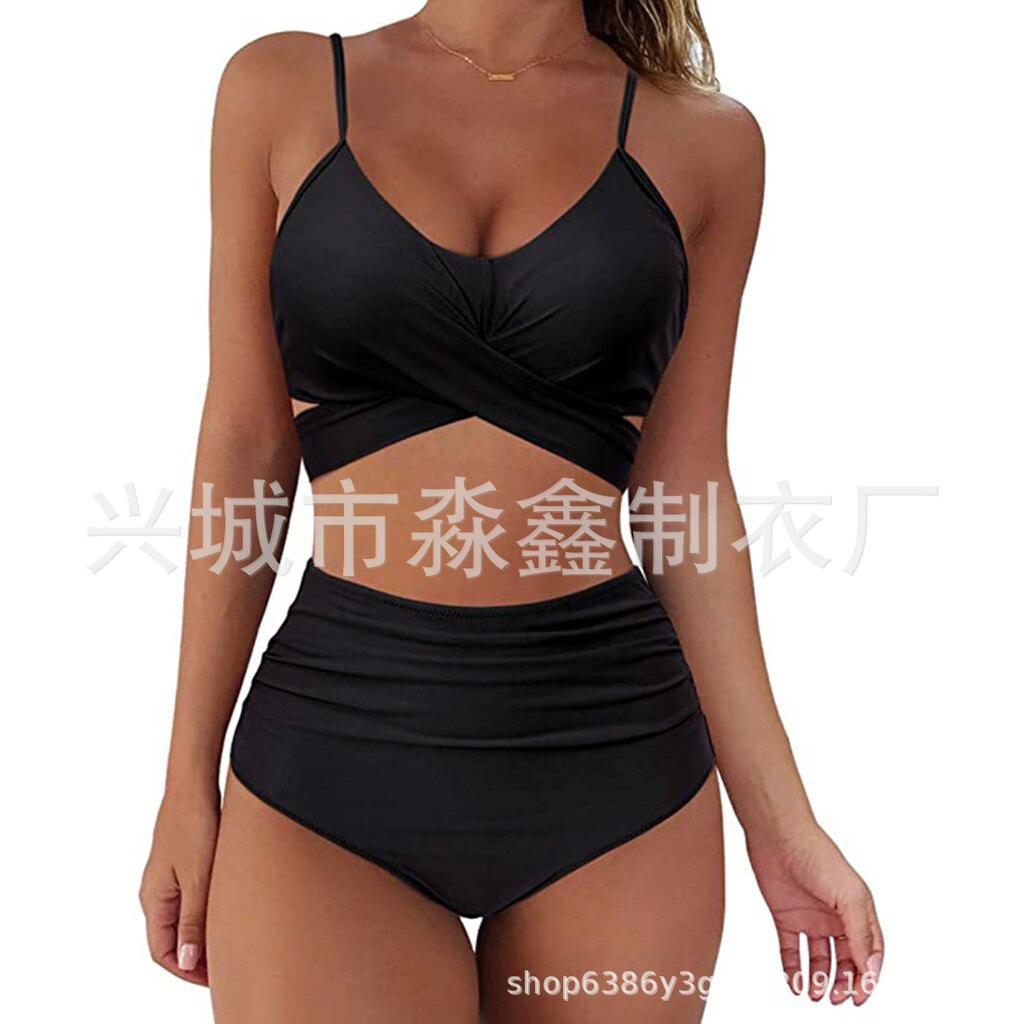 Explosive Leopard Print Cross High Waist Split Bikini, Sexy BIKINI Swimsuit for Women, Direct Supply