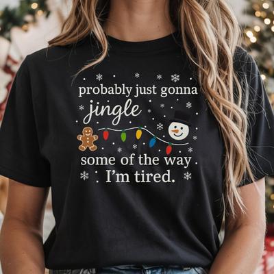 Funny Christmas Shirt and Kids Tshirt – Tired Jingle, Gingerbread Man, Snowman Tee