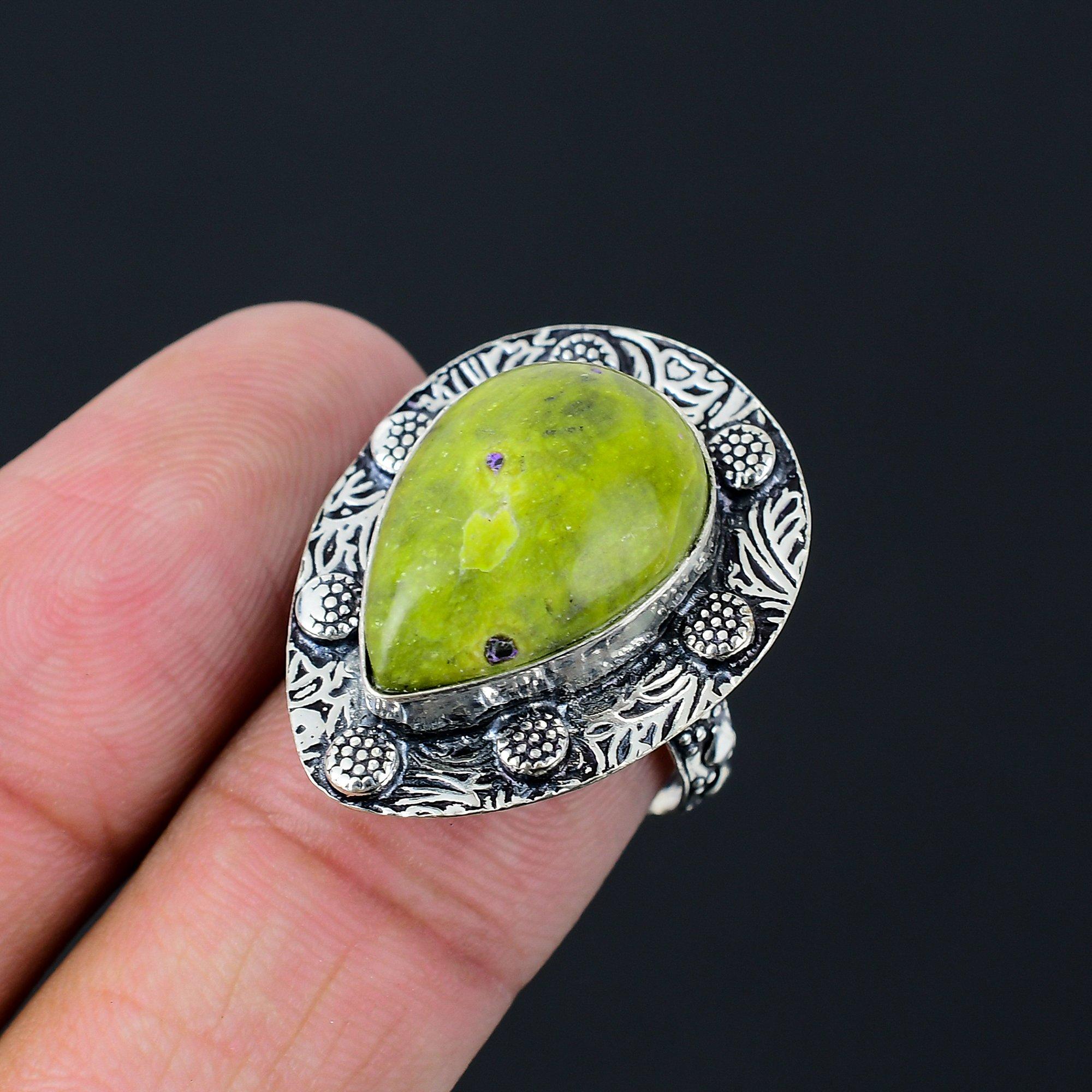 Natural Atlantisite Gemstone Statement Ring Size 7.5 925 Silver For Girls 7.5