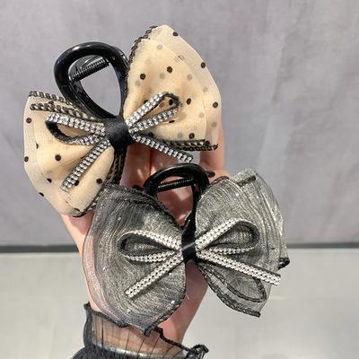 New Shiny Bow Polka Dot Grab Clip for Women's Fashion Mesh Bubble Hair Clip  Shark Clip Curly Girl Hair Accessory