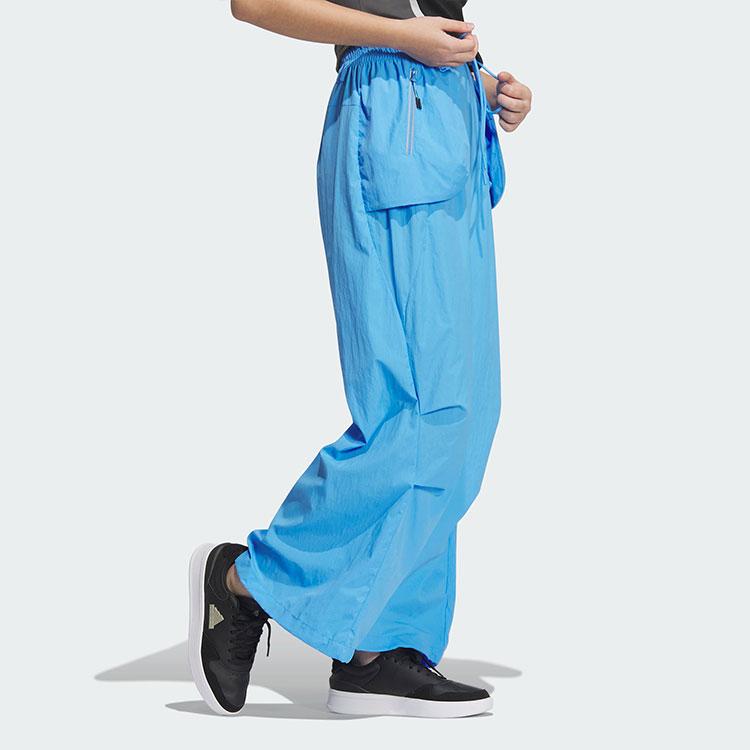 adidas Parachute Tracksuit Bottoms Solid Color Minimalist Water-Resistant Sports Casual Pants Women Bottoms Blue JJ1580