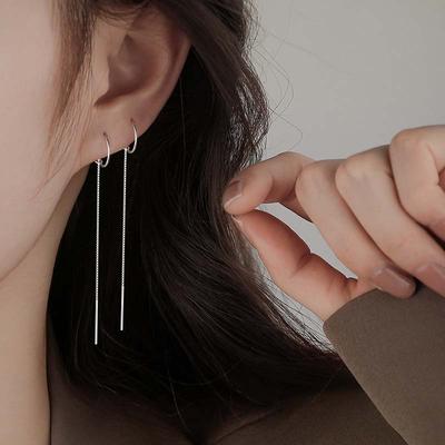 New Fashion Long Tassel Chain Dangle Earrings for Women Simple Sliver Color Piercing Thin Ear Line Earrings Jewelry