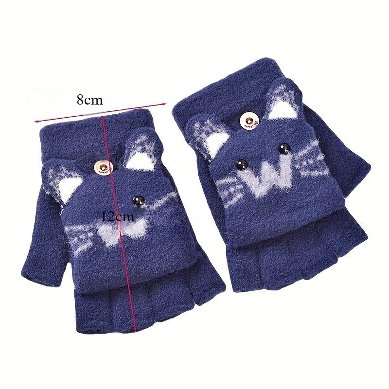 Fleece Knitted Gloves for And with Half Finger Cute Cartoon Thickened Flap To Keep Warm In Autumn and Winter Korean Version To Prevent Cold