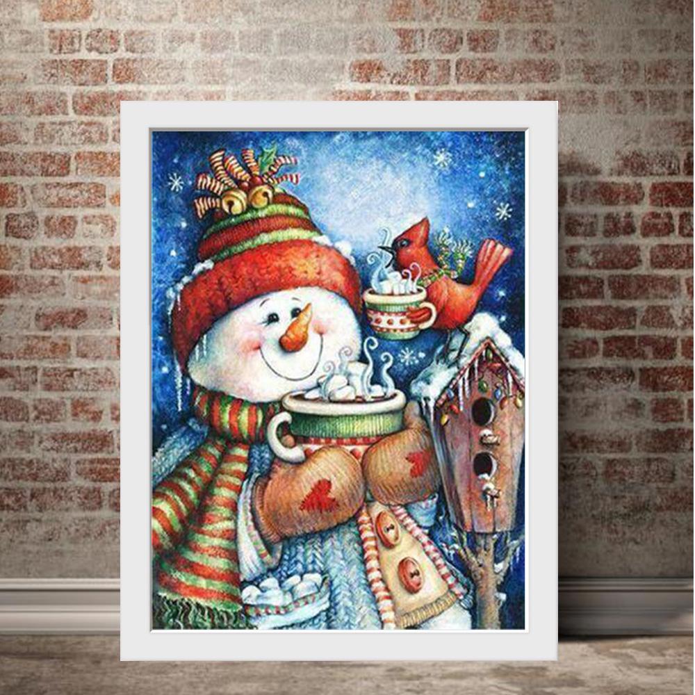 Huacan 5D Diy Diamond Painting Snow Man Squire Drill Unfinished Diamond Embroidery Mosaic Cross Stitch Winter Landscape Home Decor Gift