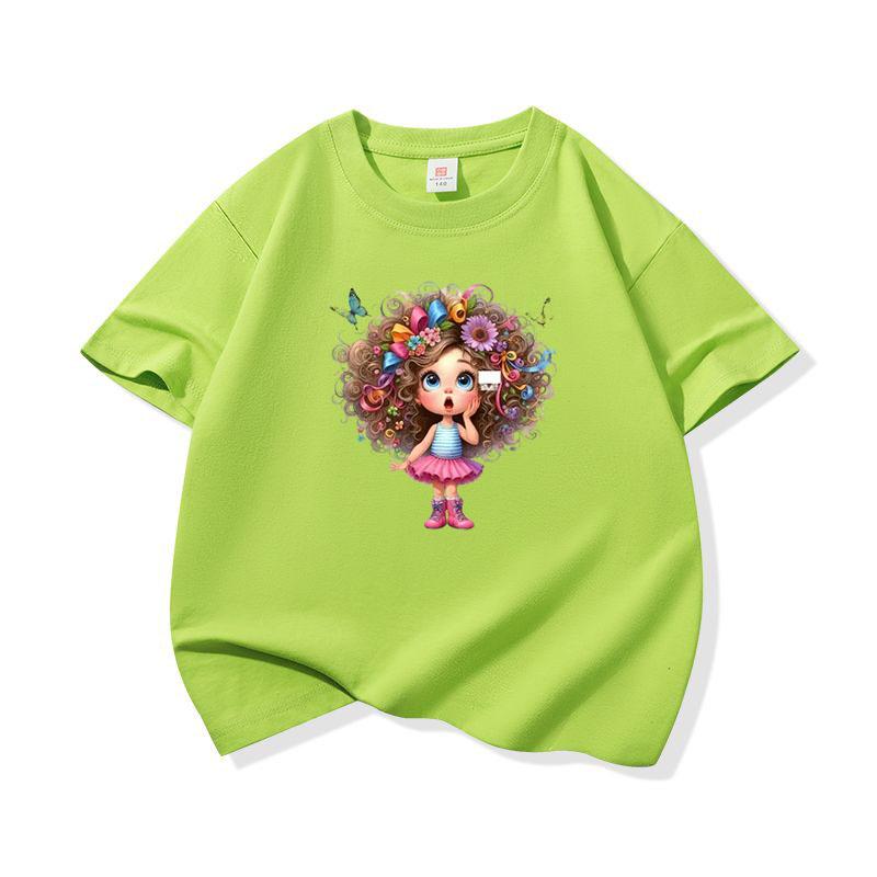 Kids Cotton T Shirt Flower And Butterfly Hair Girl Print Crew Neck Short Sleeve Tee Casual Boys Girls Summer Tops