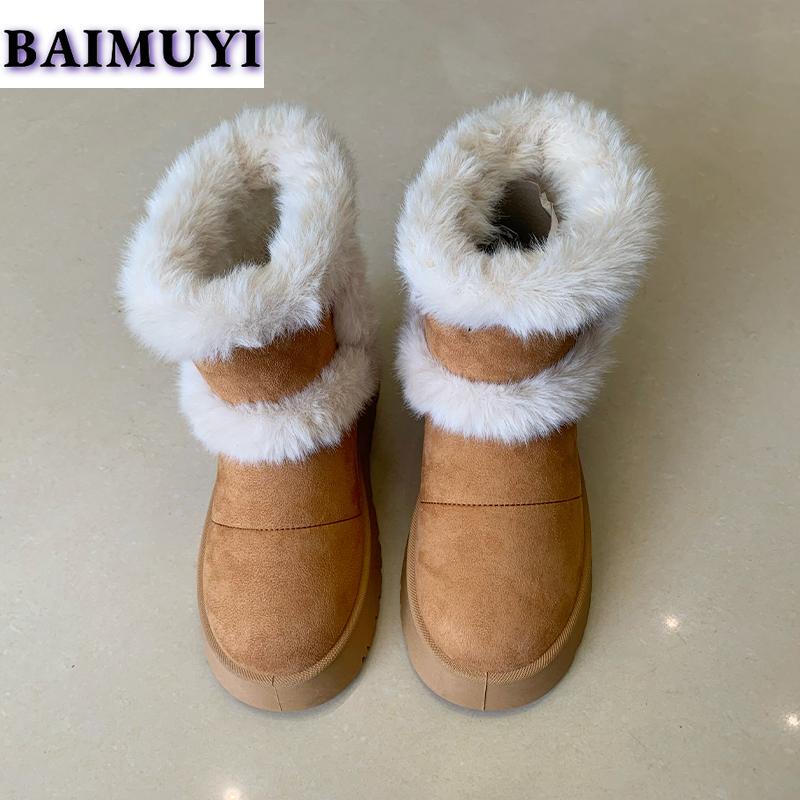 Kožešinové ploché platformové dámské sněhule kotníkové teplé boty 2025 trend nové krátké plyšové bavlněné chelsea boty ležérní vycházkové mujer boty