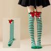 Women with Bow Accent for Women Girls Christmas Socks Knee-High Over-the-Knee Elegant Red & Green Striped Long Socks