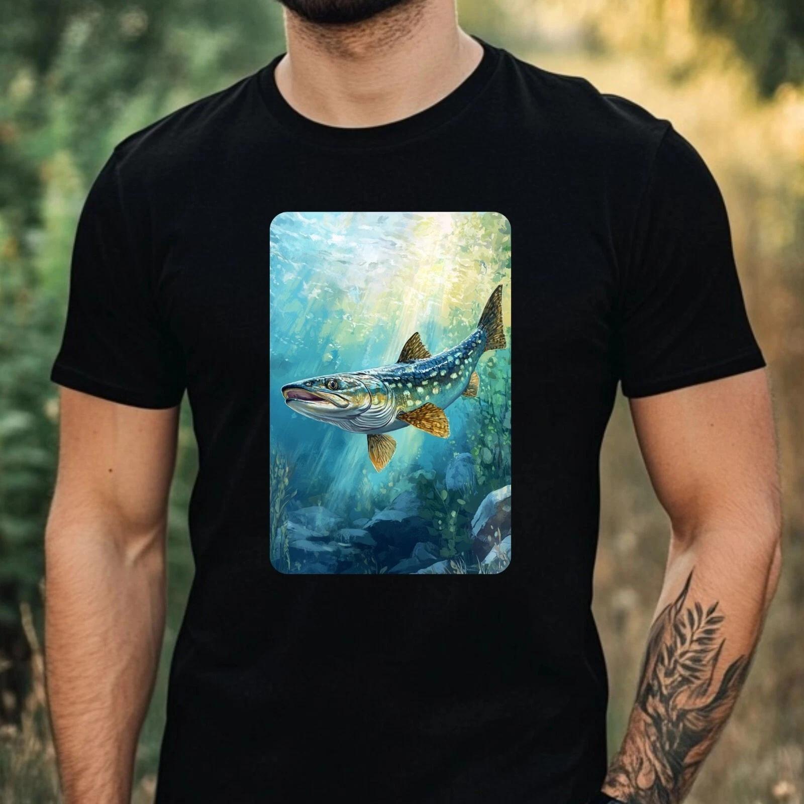 T-Shirt Herren Hecht Fischart Motiv Baumwolle Größe XS bis 5XL XL