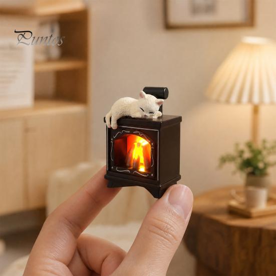 Mini Night Light Magnet Sleeping Cat Fireplace Refrigerator Magnet, LED Light-up Kitten Fridge Magnetic Decoration 3D Decorative for Home Kitchen