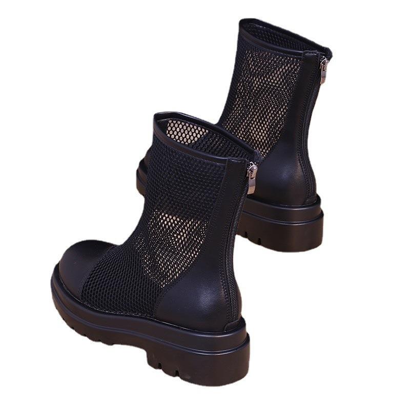Martensky pro ženy, silná podrážka, zvyšující výšku, šněrovací, krátké boty, síťovina