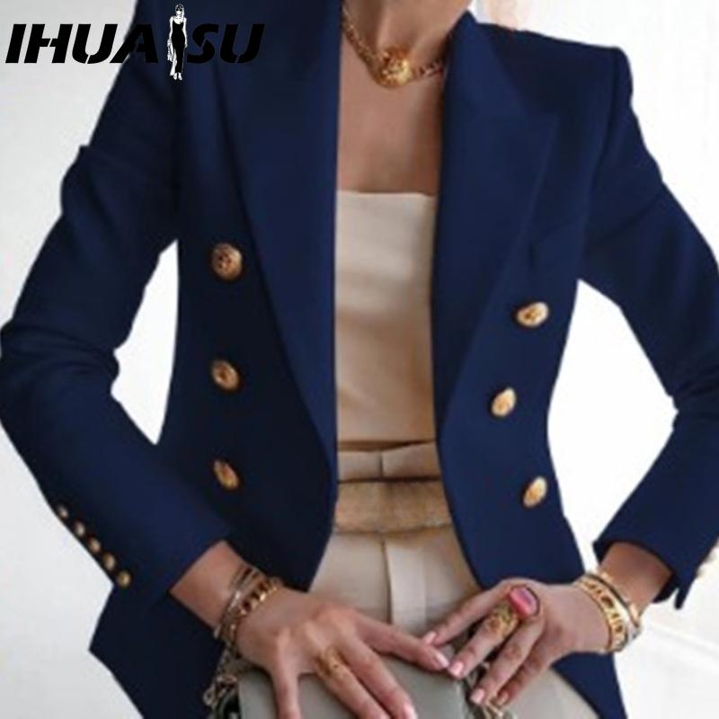 IHUASU Women's Vintage Casual Lattice Print Autumn Winter Long Sleeve POLO Neck Jackets & Coats