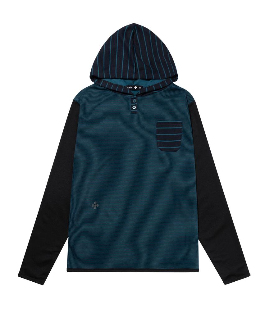 KAIFAI Panel Stripe Long Sleeve Hoodie (Blue) K26Qb223