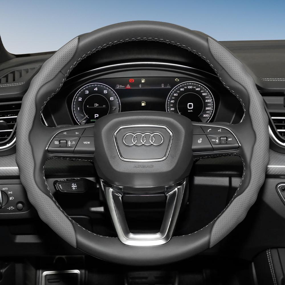 Funda para Volante para Audi, Diseño Deportivo Ondulado, Cuero Transpirable, Segmentada, Antideslizante, Absorbente de Sudor, Funda Protectora A4 B8