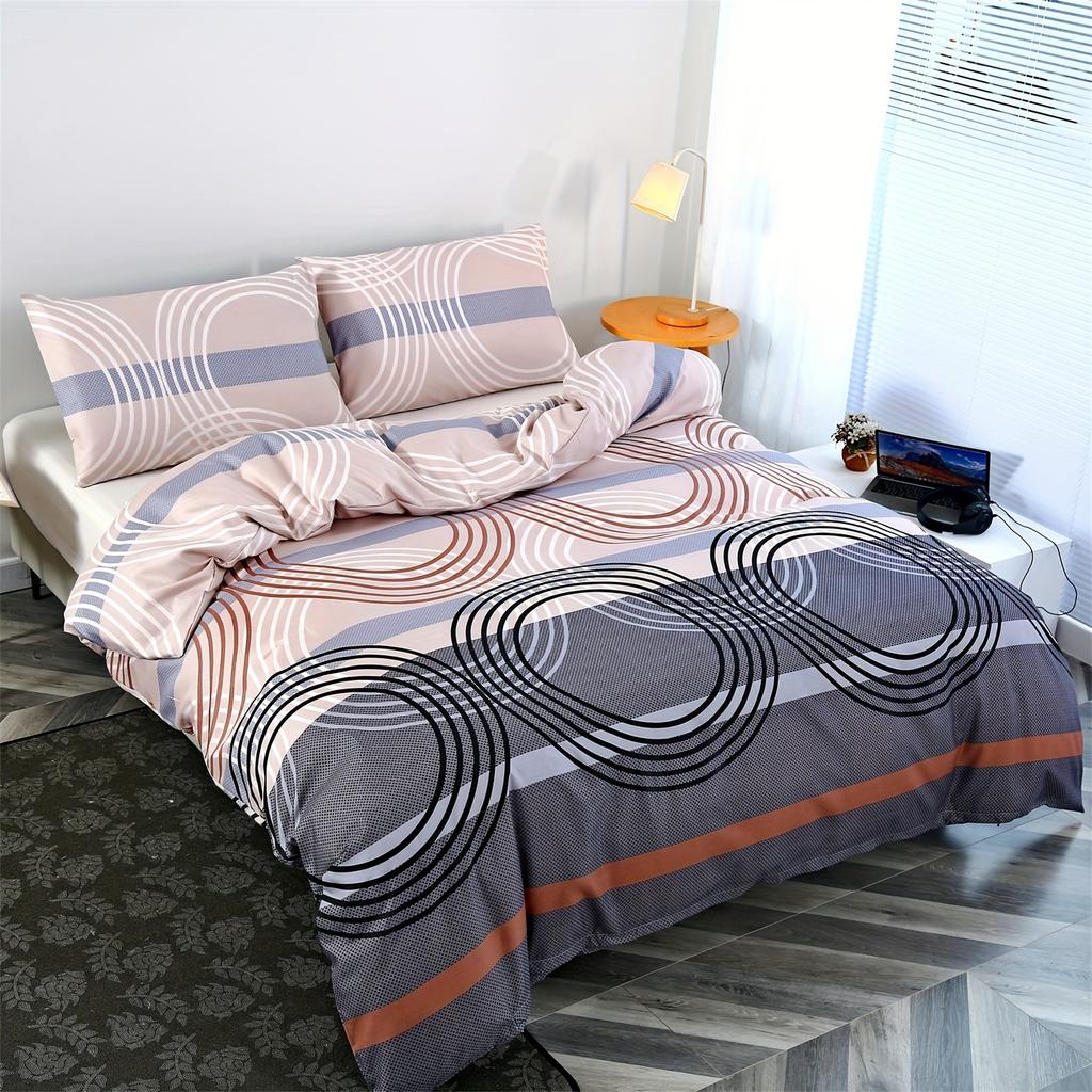 3-Piece Duvet Cover Set with 2 Pillowcases Breathable Polyester Machine Washable Zipper Closure