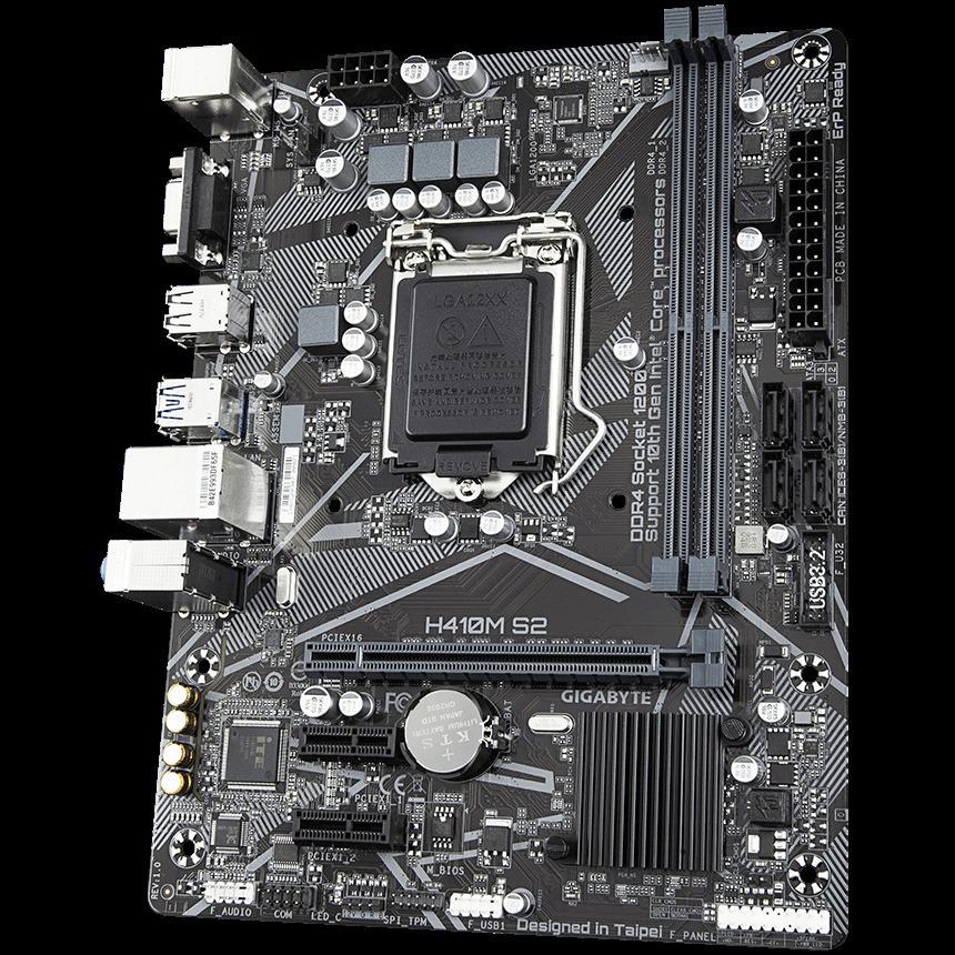 GIGABYTE H410M-S2 Motherboard, Compatible with 10th Gen LGA1200 CPUs, Supports DDR4 Memory for Desktop Computers.