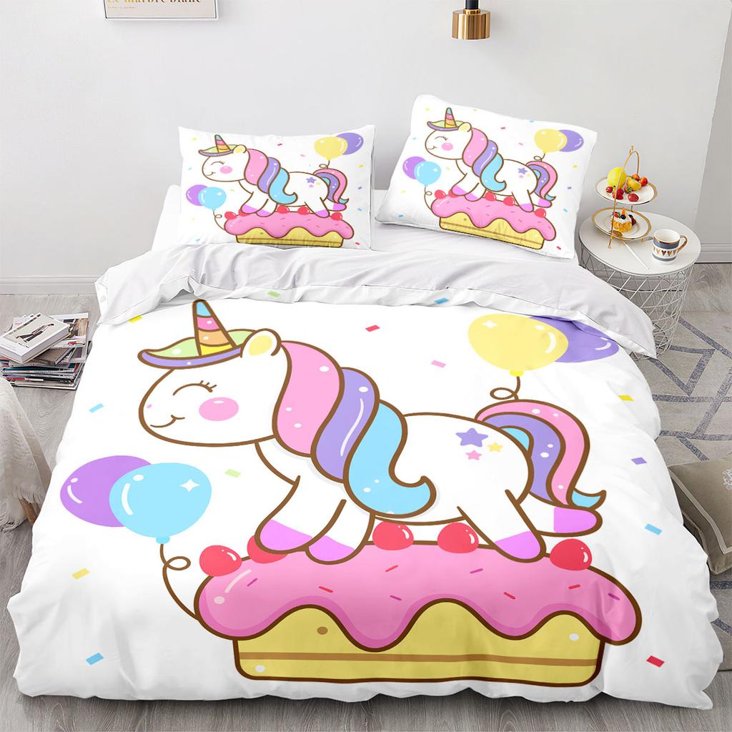 Cartoon Rainbow Unicorn Bedding Sets 135x200 Duvet Cover Set Pillowcases Queen Single Double Twin Size Bed Linen For Kids Girls