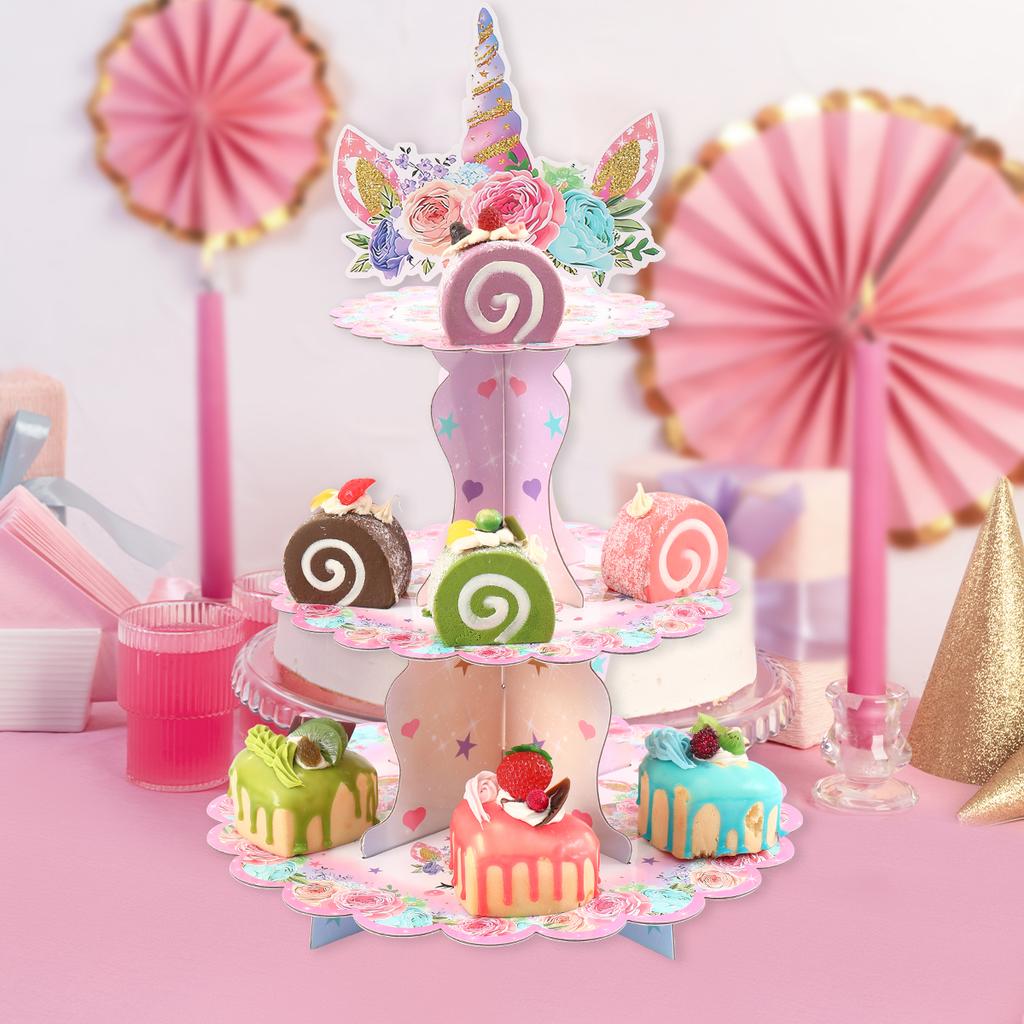 3 Tier Unicorn Party Cakecup Stand Girls Kid Birthday Dessert Holder Colorful Happy Birthday Party Decoration