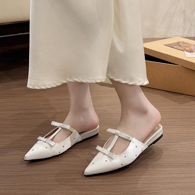 

Fashion Pointed Toe Women Slippers Summer Slingback Dress Mules Shoes Crystal Bow Elegant Woman Sandals 2025 Women’s Zapatillas 35