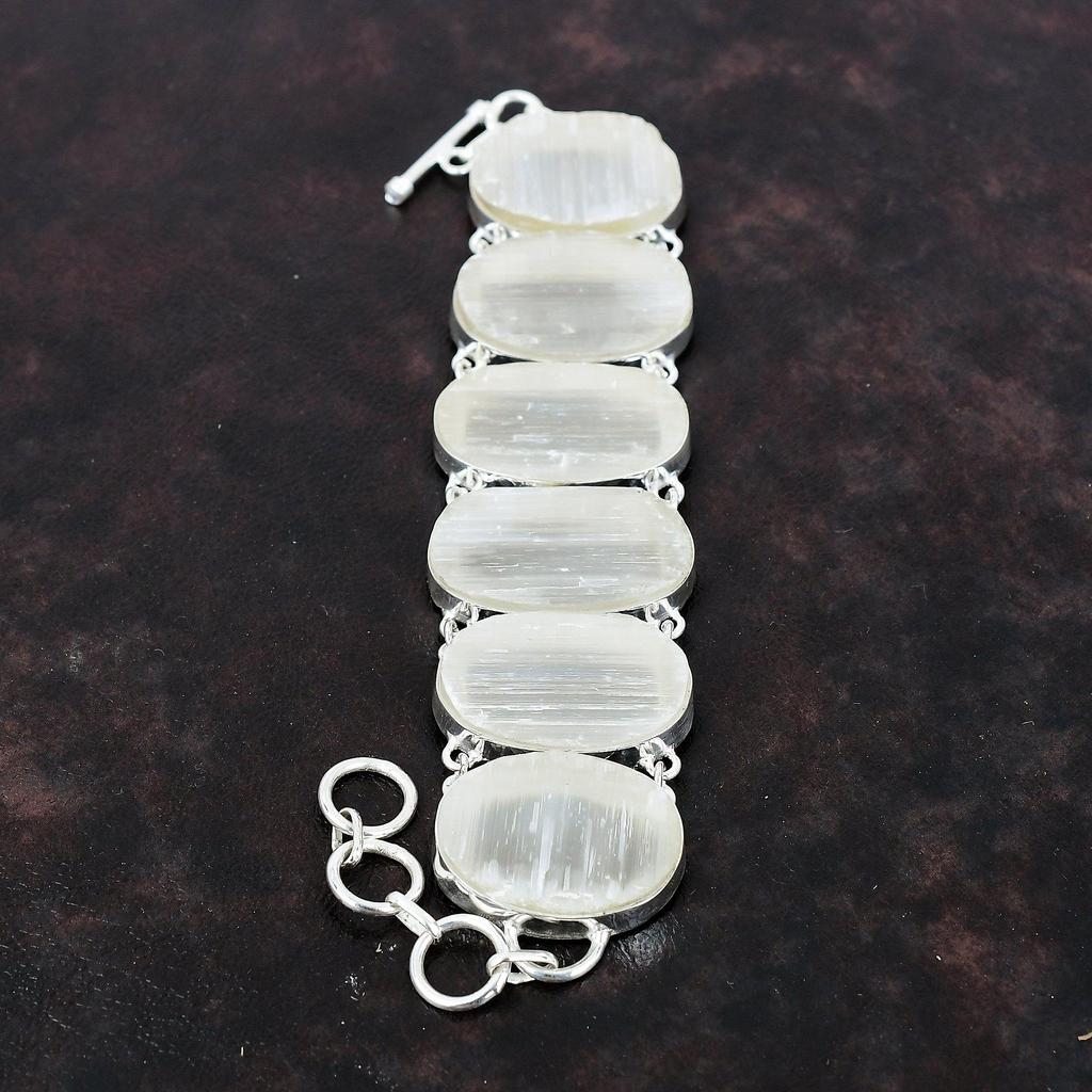 Selenit Druzy Armband 925 Sterling Silber Armband Edelstein Schmuck handgefertigt verstellbare Kette Armband Geschenk für Mädchen Heilstein Schmuck